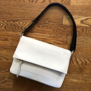 Cole Haan Genuine Leather Cream Ivory Black Cameron Shoulder HandBag Purse Bag
